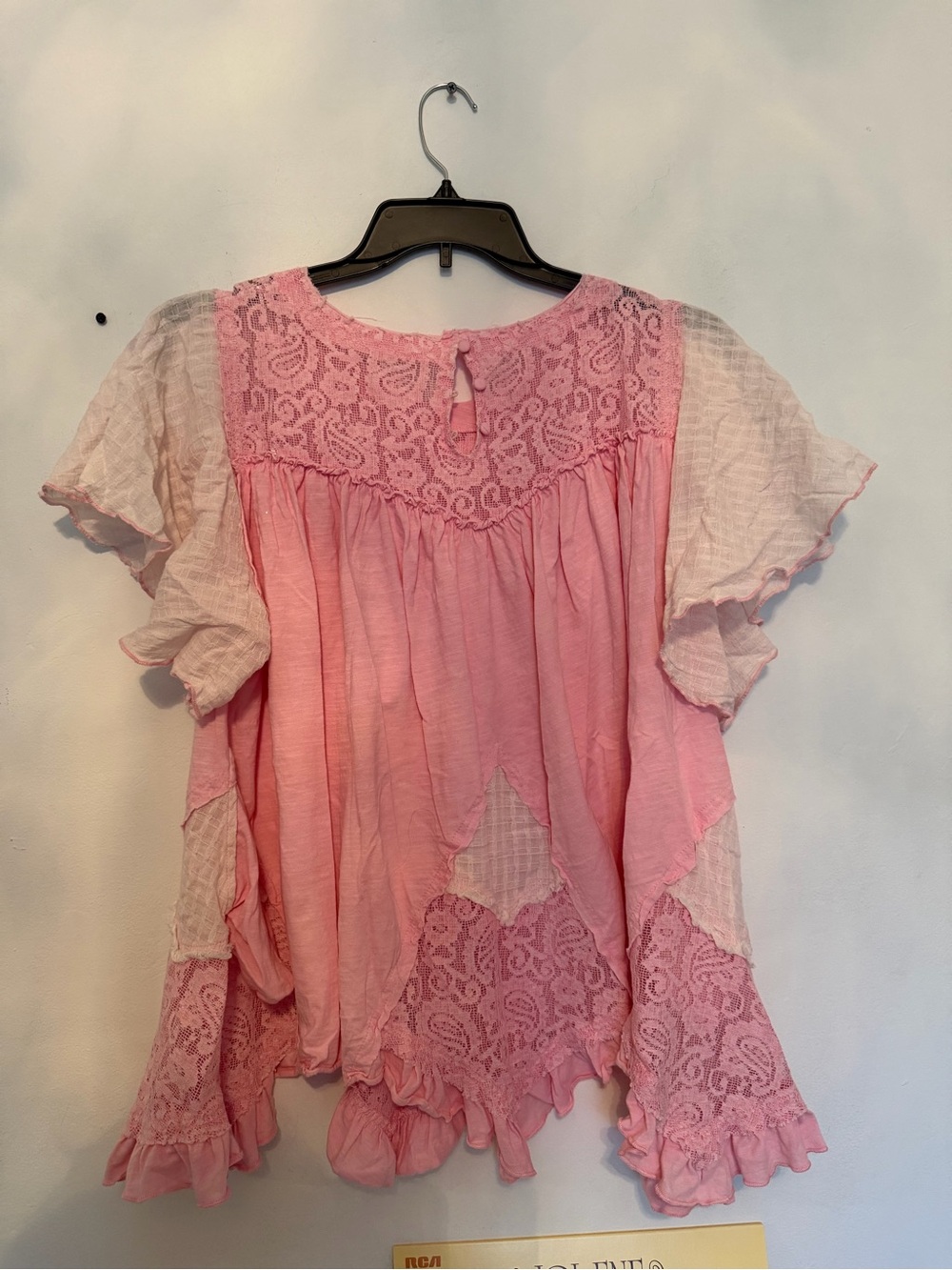 Pink Frilly Lace-Detail Women’s Peasant Top